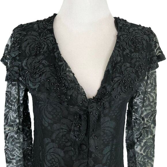 Jasmine Evening Lace Dress Long Sleeves Button Front Low V Neck Black Small - Picture 5 of 8